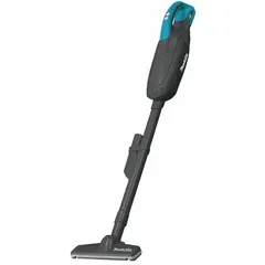 This cordless upright vacuum from MAKITA's LXT series features a brushed motor, free-flow head height adjustment, and a cloth dust bag. With 35 cfm air flow and a 61 dB sound level, it is suited for light-duty cleaning of floors and carpets in workshops, job sites, and commercial spaces. The vacuum weighs 2.9 lb and does not include an onboard hose, battery, or charger.