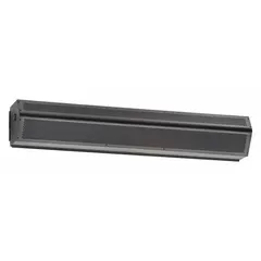 Unheated ambient air curtain with low-profile steel housing. Delivers 1,050 cfm to create an invisible air barrier at 3 1/2 ft wide door openings. Suitable for sanitation-certified environments to separate indoor and outdoor conditions, reduce energy loss, and deter insects or dust entry.