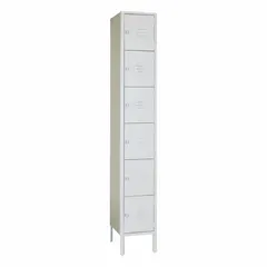 This unassembled louvered metal box locker from LYON features six tiers in a single-unit-wide configuration. The medium gray louvered door provides ventilation and includes a padlock hasp for security. Suitable for personal storage in settings such as schools, gyms, and industrial facilities.