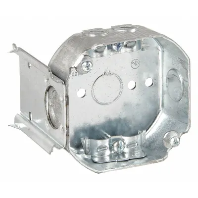RACO Electrical Box: Steel, Steel Material & Nominal Size, Octagon, 2 Gangs - Ceiling Electrical Boxes
