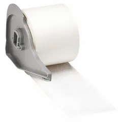 White polyester continuous label roll, 2 in x 50 ft, with halogen-free material properties. Compatible with BMP71 printer series. Used for industrial labeling such as wire marking, component identification, and facility signage.