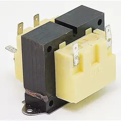 This YORK transformer is a replacement component for HVACR systems, designed to step down voltage for control circuits. It is used in commercial heating, ventilation, air conditioning, and refrigeration equipment to power thermostats, relays, and contactors.