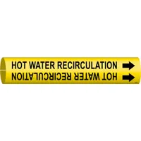 Pipe Marker: Hot Water Recirculation, Yellow, Black, Fits 1 1/2 to 2 3/8 in Pipe O.D., With Arrows (MPN 4080-B)