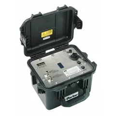 The PARKER Portable Particle Monitor (IOS1221US) is an oil and fuel tester used to measure particulate contamination in hydraulic fluids and lubricants. It measures 9 3/4 in long, 9 3/4 in wide, and 7 5/8 in high. The unit includes a Software CD for data analysis and is designed for portable field use in hydraulic system maintenance.