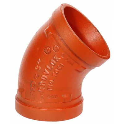GRUVLOK Metal Pipe Elbow: 45° Elbow, 5 in x 5 in, Ductile Iron - Grooved Pipe Fittings