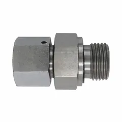 This metric flareless bite type stainless steel compression fitting with seal connects 15 mm OD to 6 mm OD tubing. It features an M22X1.5 x 3/8-19 thread size and is used in hydraulic and pneumatic systems for leak-free connections in industrial fluid power applications.