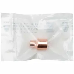 Wrot copper sweat fitting coupling with 1 in CTS x 3/4 in CTS cup x cup ends and a dimple center stop. Clean and bagged for immediate use. Connects two copper tubes of different sizes in a straight line for plumbing, HVAC, and refrigeration systems.