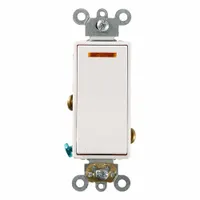 LEVITON Wall Switch: Rocker Switch, Single Pole, Maintained, White, 277V AC, 20 A (MPN 5649-2W)