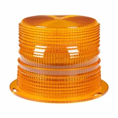 Amber polycarbonate replacement lens for beacon lights, 4 1/2 inches in height. Designed for use on vehicles requiring a round beacon light lens. Provides a direct-fit replacement for maintenance and repair of existing beacon light assemblies.
