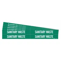 Pipe Marker: Sanitary Waste, Green, White, Fits 3/4 to 2 3/8 in Pipe O.D., 4 Pipe Markers, 5 PK (MPN 7406-4-PK)