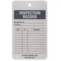 Aluminum safety tag with white finish and English text. Measures 3 inches wide by 4 1/4 inches high. Suitable for marking equipment, pipes, or areas in industrial environments where clear identification and durability are required.