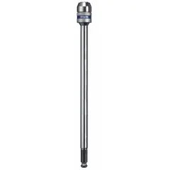 This extended-reach bit holder is designed for power tool use, featuring a hex shank compatible with 7/16-inch bits. The magnetic tip securely retains bits, enabling access to recessed fasteners in automotive, construction, and maintenance applications. Not impact rated.