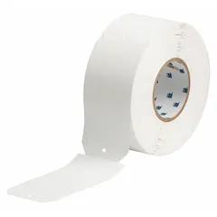 Polyethylene white matte tag roll, 6 in x 3 in, for indoor/outdoor use. Compatible with BBP11 printer series. Used for asset tagging, pipe marking, and safety labeling in industrial environments.