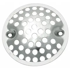 Stainless steel strainer for wash fountains. Designed to filter debris from water flow, helping maintain proper drainage and prevent clogs in commercial restroom fixtures.