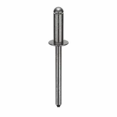 Inch-dimensioned blind rivet with a dome head, 0.183" diameter, 35/64" body length, and 1 27/32" overall length. Suitable for permanent fastening in applications requiring single-sided access, such as metal fabrication and equipment assembly. Supplied in a 250-piece pack.