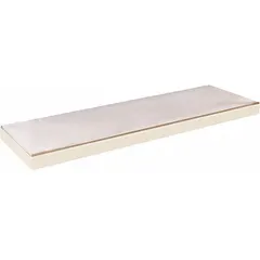 This boltless shelf kit includes a particleboard deck and two side-to-side steel beams with a powder-coated tan finish. The single straight shelf configuration supports up to 530 lb. Suitable for organizing boxes, tools, and light to medium-weight inventory on boltless shelving systems in warehouses, workshops, and retail backrooms.