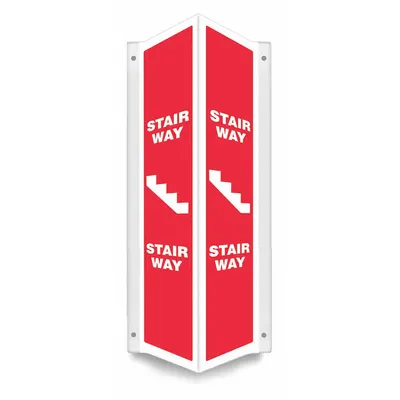 CONDOR Safety Sign: PETG, Mounting Holes Sign Mounting, 24 in x 7 1/2 in Nominal Sign Size - V-Shape Projection Stair Way Signs