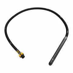 Steel replacement shaft assembly with quick-connect type for concrete vibrators. Overall length 7 ft, width 1 1/2 in. Used to consolidate concrete in construction and industrial applications, removing air pockets and ensuring structural integrity.
