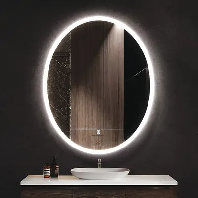 KETCHAM Bathroom Mirror: Oval, Glass, 30 in Overall Ht, 20 in Overall Wd, 1 3/4 in Overall Dp - Lighted Vanity Bathroom Mirrors