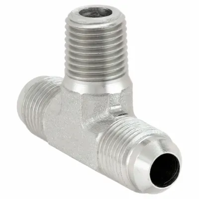 AEROQUIP Hydraulic Hose Adapter: 1/4 in x 1/8 in x 1/4 in Fitting Size, Male x Male x Male - NPTF-to-JIC Steel Hydraulic Hose Adapters