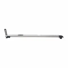 Track gauge with levels for measuring and aligning railroad tracks. Aluminum construction with 56 1/2 inch track length and 5 lb weight. Used to ensure proper track spacing and levelness during railway maintenance.