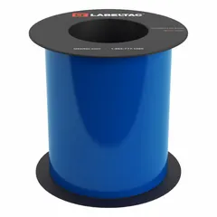 Thermal transfer continuous label roll for use with LabelTac 9 printers. Blue gloss vinyl material rated for indoor and outdoor applications. Roll dimensions: 6 inches wide by 75 feet long. Suitable for creating labels for pipe marking, safety signage, equipment labeling, and asset identification.