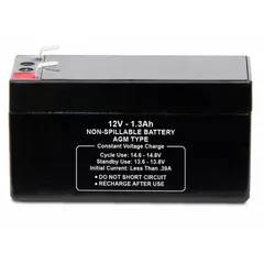 APPROVED VENDOR AGM Sealed Lead Acid Battery, 12V DC, 1.3 Ah, Dual Purpose, ABS Housing, 0.187 in Faston Terminal