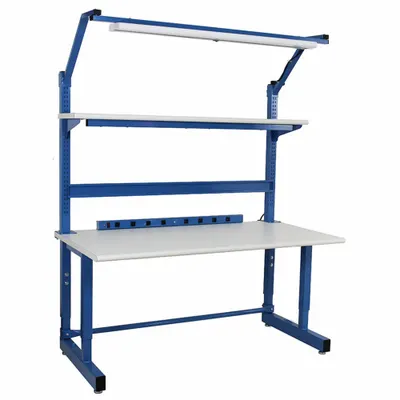 BENCHPRO Workbenches: Adj Ht, Laminate, 60 in x 30 in, 5,000 lb Overall Load Capacity - Workstations with Power, Storage & Overhead Lighting