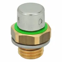 Metric pressure-relief breather vent with M10 thread, brass body, and stainless steel cap. Minimum opening pressure of 20 mbar. Used to relieve excess pressure in gearboxes, hydraulic tanks, and industrial enclosures while preventing contaminant ingress