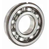 Open, alloy steel ball bearing with a retaining ring groove. 20 mm bore, 47 mm OD, 14 mm outer ring width. Metric system. Suitable for moderate radial and axial loads in industrial machinery, electric motors, pumps, gearboxes, conveyor systems, fans, and agricultural equipment