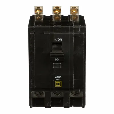 SQUARE D Miniature Circuit Breaker: 90 A, 120/240V AC, Three Phase, 22kA at 120/240V AC - QOB Series, Bolt-On Square D Miniature Circuit Breakers