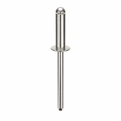 Inch-series domed-head blind rivet with 0.183" diameter, 43/64" body length, and 1 31/32" overall length. Suitable for fastening sheet metal, plastics, and composite materials where only one-sided access is available. Supplied in a 250-piece pack.