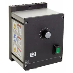 This vibratory feeder control unit regulates the feed rate of a 66C vibratory feeder in bulk material handling applications. It has an overall length of 5 7/8 in and overall width of 5 5/8 in. The unit is designed for use with the 31AX99 vibratory feeder.