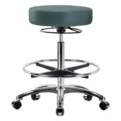 Vinyl Lab Stool, Adjustable Height 25 1/2" to 35 1/4", 17" Seat, Aluminum Base, 5 Casters, Foot Support