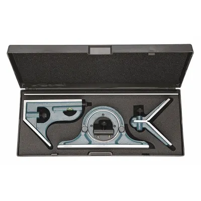 WESTWARD Combination Square Set: Inch, Satin Chrome, Center/Protractor/Square - Combination Square Sets