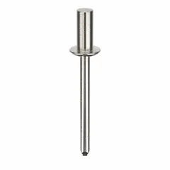 Domed-head blind rivet with 0.186" diameter and 1.771" overall length. Body length is 29/64". Supplied in a 250-piece pack. Used for fastening materials where only one side is accessible, such as sheet metal assembly and general fabrication.