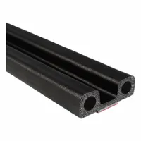 Self-adhesive EPDM foam rubber lid seal in bulb shape, 250 ft roll. High-strength adhesive bond for mounting on flat surfaces. Used for weather-tight, dust-proof closure on enclosures, panels, and industrial equipment