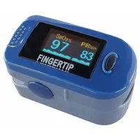 This fingertip pulse oximeter measures pulse rate and blood oxygen saturation (SpO2). It features an LED display and operates on AAA batteries. Suitable for clinical and home healthcare monitoring