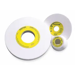 NORTON Type 1 straight grinding wheel, 7" diameter, 1/4" thickness, 1 1/4" arbor hole, specification 38A150-KVBE, hardness K, sold in a 5-pack. Suitable for light-to-moderate grinding of tool steels in metalworking and fabrication applications.