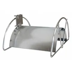 This steel cord holder is designed for square-hole pegboard, featuring a screw-in locking system and surface mounting. It includes bolts for installation and has a zinc-plated silver finish. Use it to organize and secure cords in workshops or industrial settings, reducing clutter and trip hazards.