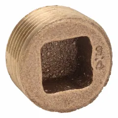 This 3/4 in NPT threaded plug is used to seal unused ports in low-pressure piping systems. Made from C89833 brass, it has a Class 125 pressure rating and a maximum operating pressure of 125 psi at 72° F. The square drive allows for straightforward installation. Typical applications include water, air, and oil lines.
