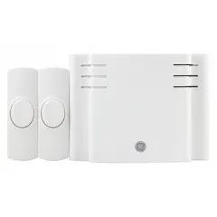 Wireless doorbell with 8 selectable melodies and 2 buttons. Suitable for residential or light commercial entry points to alert occupants of visitors or deliveries.