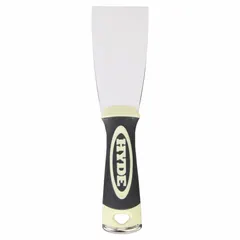 Standard spreading tool with a full straight blade made of carbon steel. Handle constructed from polypropylene/TPE. Used for applying and smoothing putty, filler, and compound in general construction and maintenance tasks.