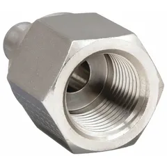 Stainless steel double-ferrule compression adapter for connecting 3/8 in OD tubing to a 1/4 in FNPT threaded port. Compatible with Parker A-LOK fittings. Used in industrial fluid and gas systems for leak-tight, vibration-resistant connections.