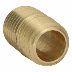Brass pipe nipple with 1/4 in nominal pipe size and 7/8 in overall length. Male NPT threads on both ends for connecting two female threaded ports. Rated for maximum operating pressure of 1,000 psi and maximum steam pressure of 1,000 psi. Suitable for instrumentation, pneumatic, hydraulic, and steam applications in industrial piping systems.