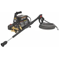 This MI-T-M pressure washer is a portable cold water unit with direct pump drive. It delivers 1,500 psi at 2.1 gpm from a 2 hp motor on 120 V single-phase. Suitable for cleaning equipment, vehicles, and building surfaces in light to medium duty applications.