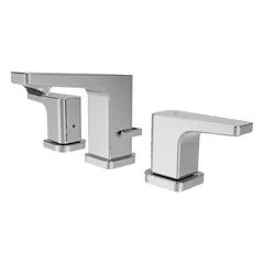 Brass widespread lavatory faucet with chrome finish and lever handle. Flow rate of 1.2 gpm. Includes hose. Suitable for residential or commercial sink installations.