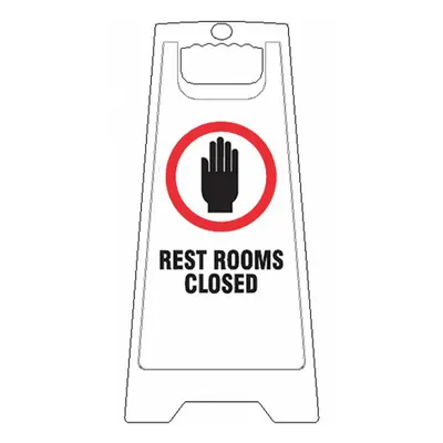 OEM Restroom Sign: Plastic, 24 in x 12 in x 11 7/8 in Nominal Sign Size, Not Retroreflective - Restrooms Closed Folding Signs