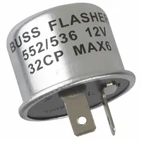2-terminal flasher relay for 12V DC systems, rated 12.8 A with a flash rate of 2 to 6 per minute. Used in passenger vehicle turn-signal or hazard-light circuits to control lamp flash timing