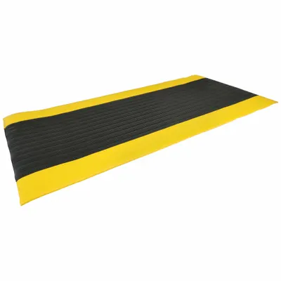 NOTRAX Antifatigue Mat: Ribbed, 2 ft x 4 ft, 3/8 in Thick, Black with Yellow Border - Standard Antifatigue Mats
